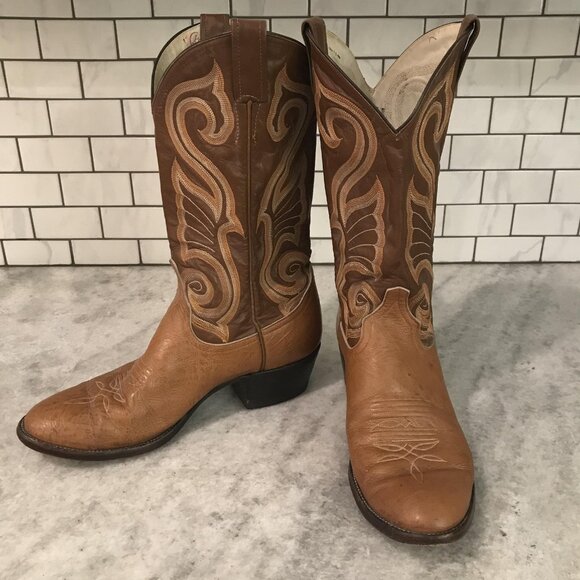 Vintage Larry Mahan Boots Mens Size 10 Brown Leather Western Cowboy USA 80s - Picture 1 of 11